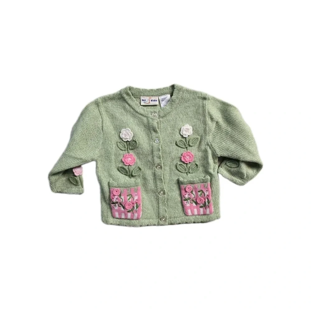 Vintage Girls Cardigan Carter's 18 Months Knit Green‎ Lot Of 9